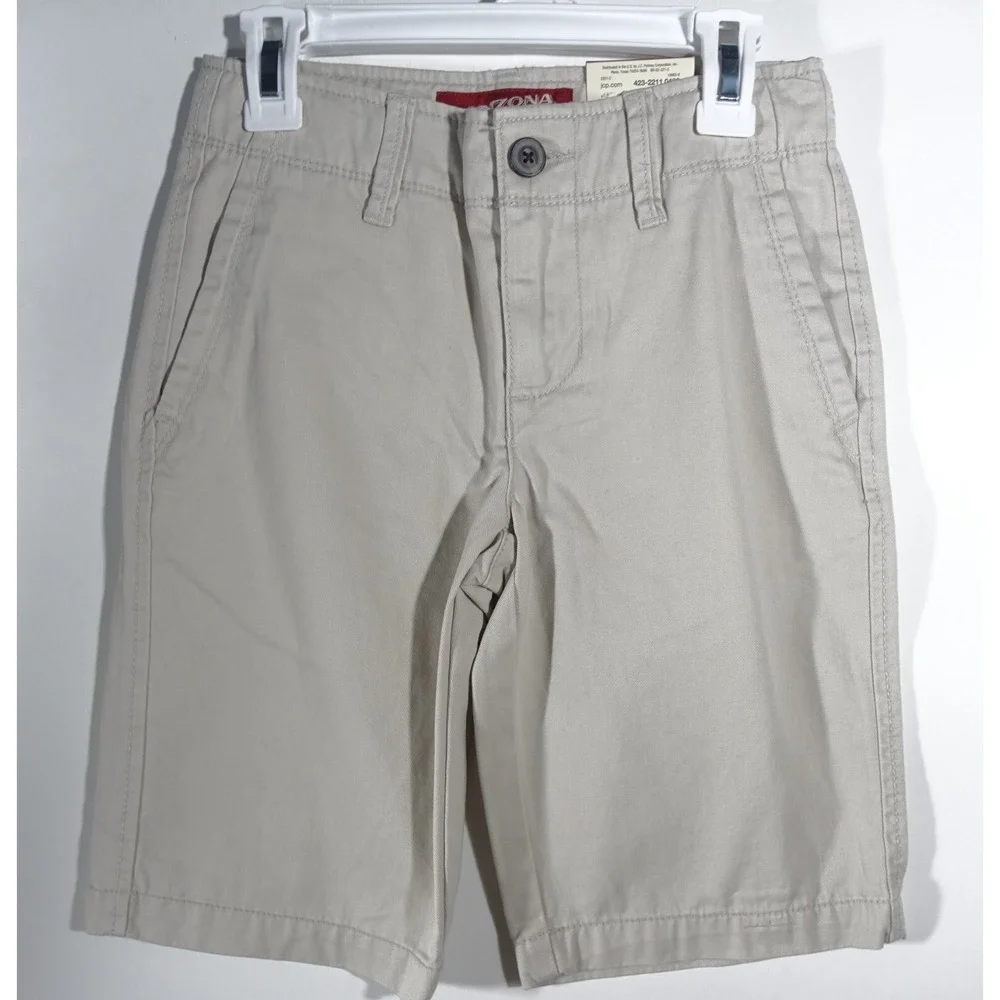 Arizona Jean Co Chino Shorts Boys 8 Adjustable Waist Cotton Stone Flat Front